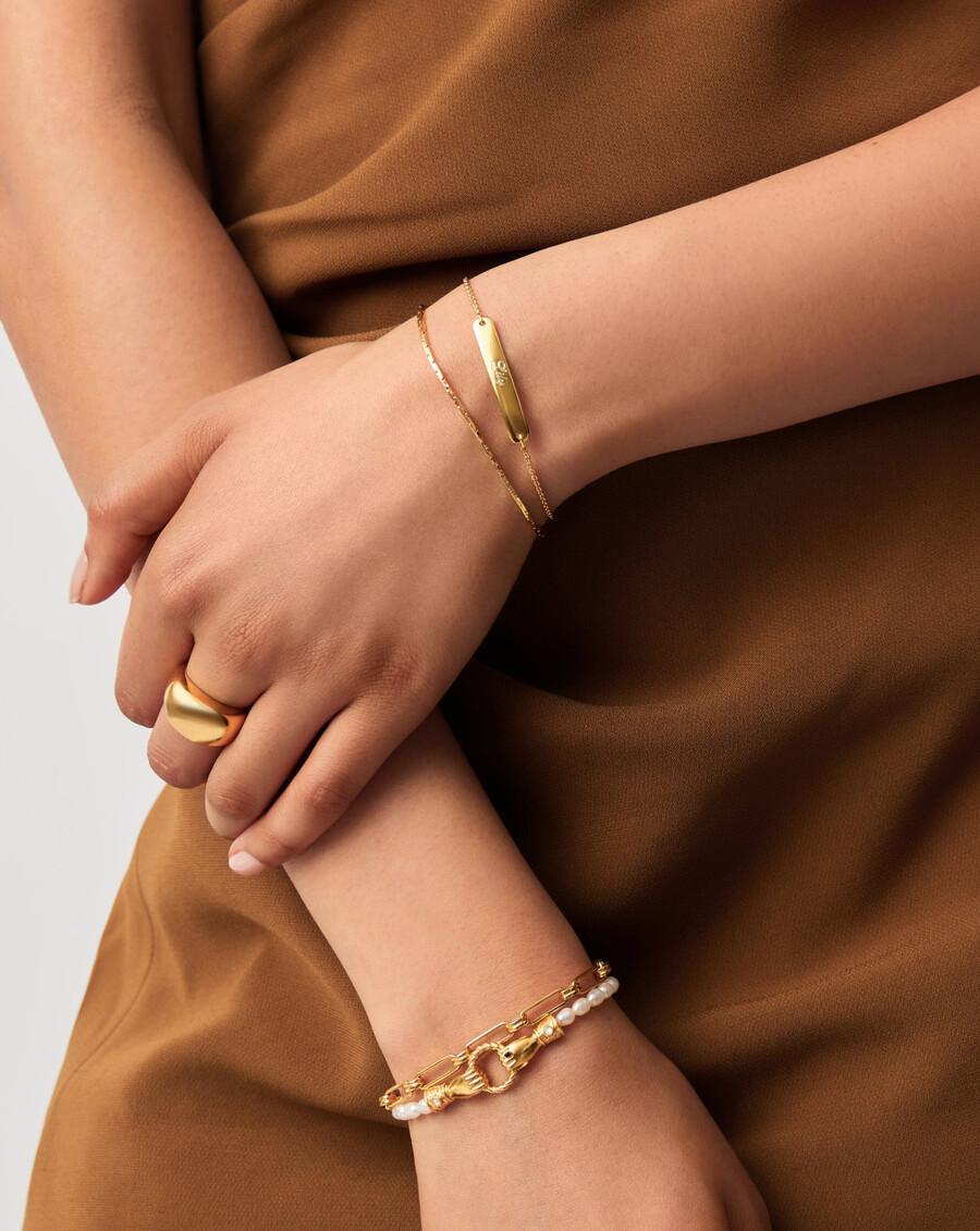 pulsera de cadena con barra grabable - oro vermeil de 18 quilates