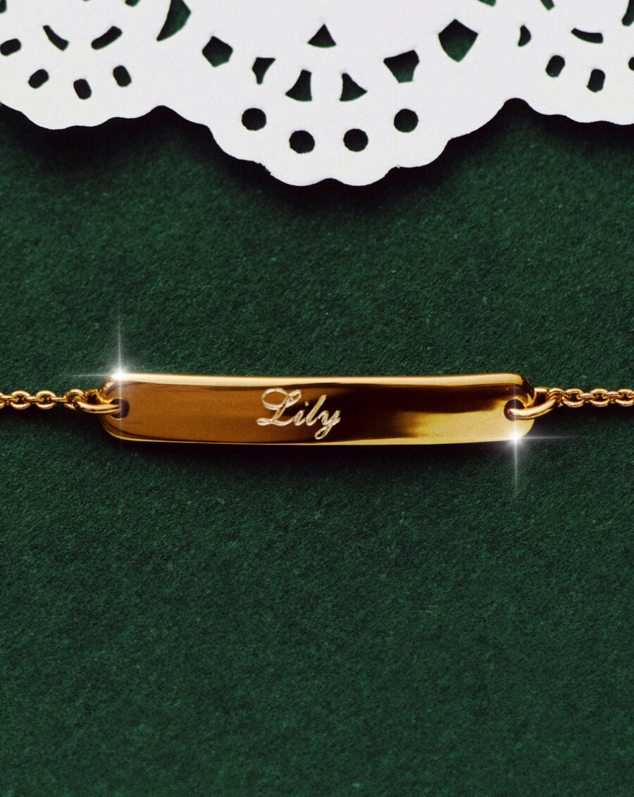 pulsera de cadena con barra grabable - oro vermeil de 18 quilates