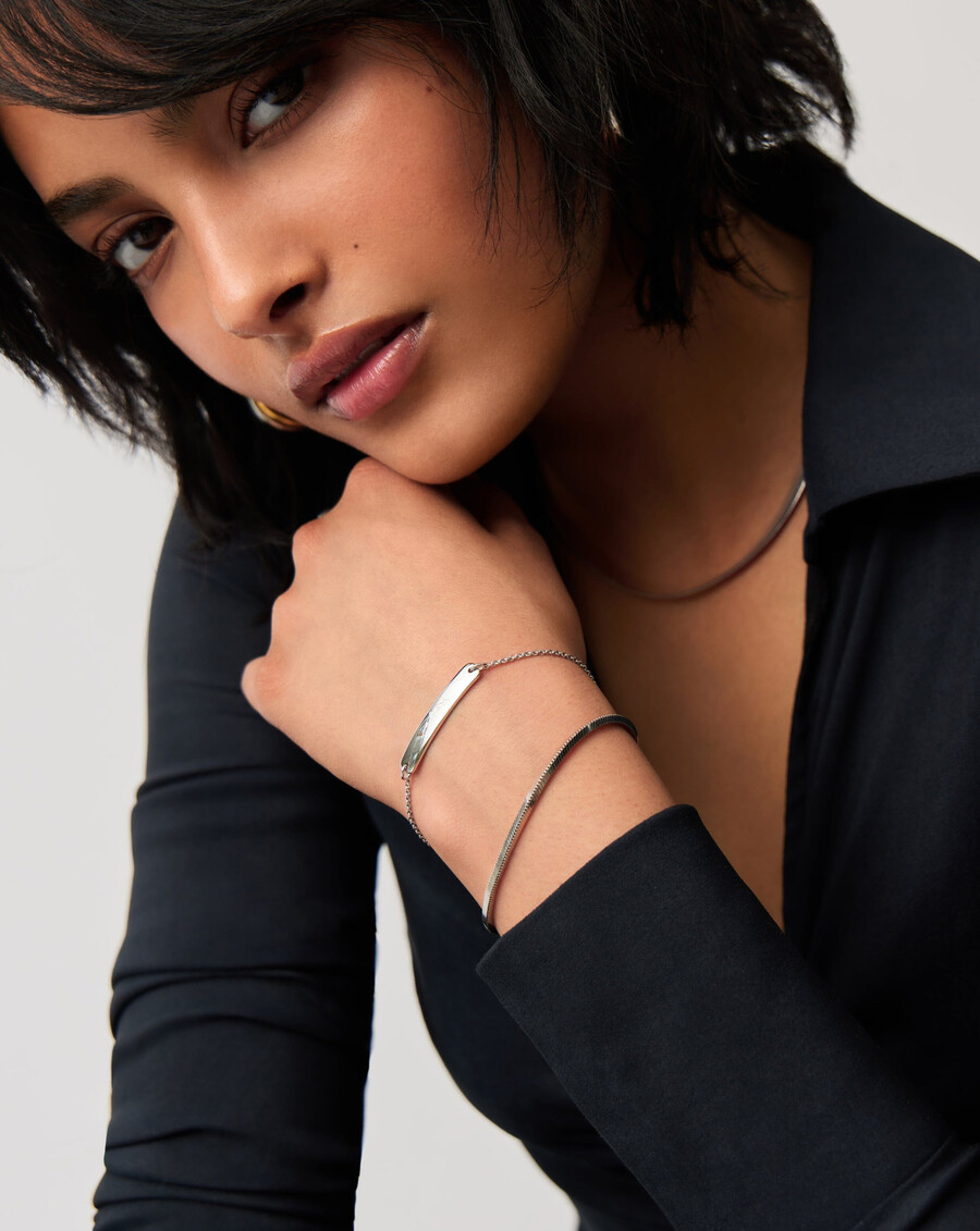 pulsera de cadena con barra grabable - plata