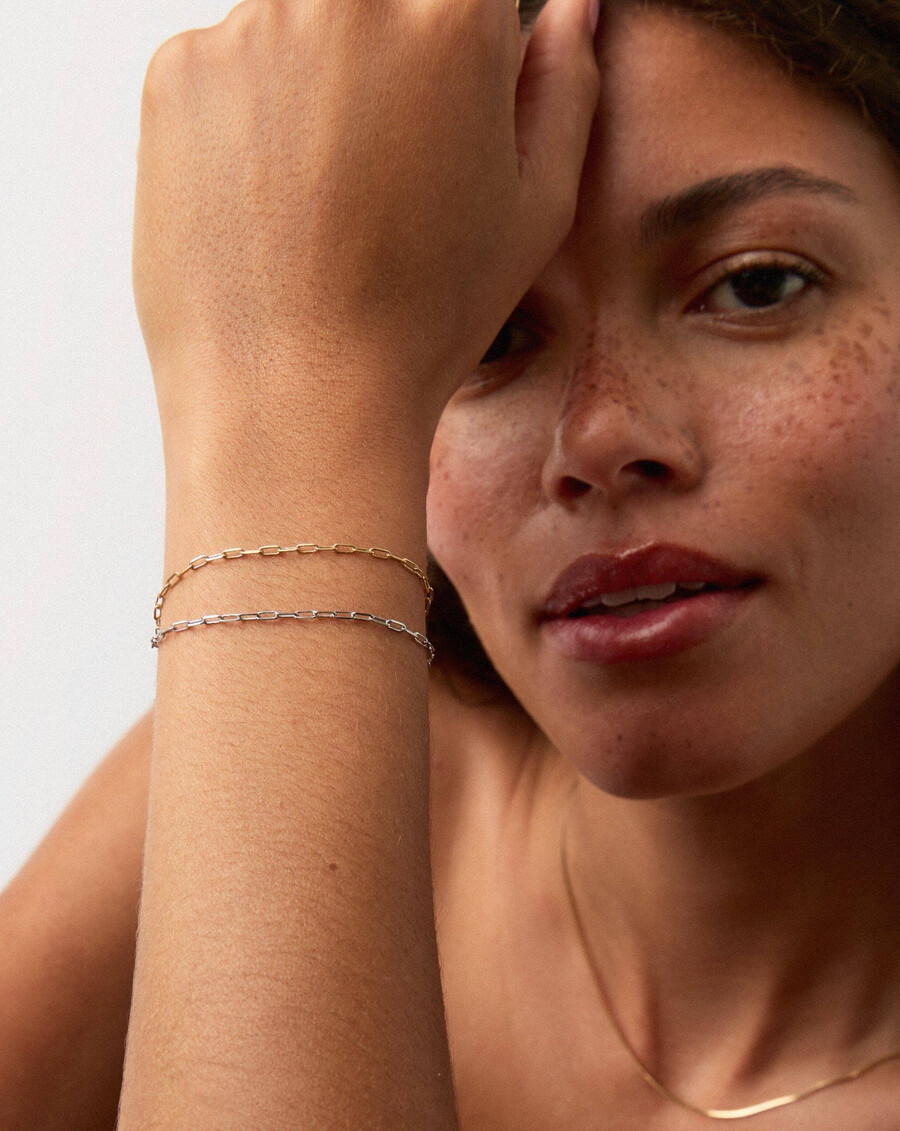 pulsera clásica de cadena con clip de oro macizo de 14 k