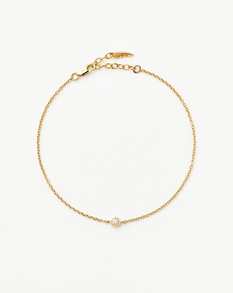 pulsera de solitario de diamantes en oro macizo de 14 k