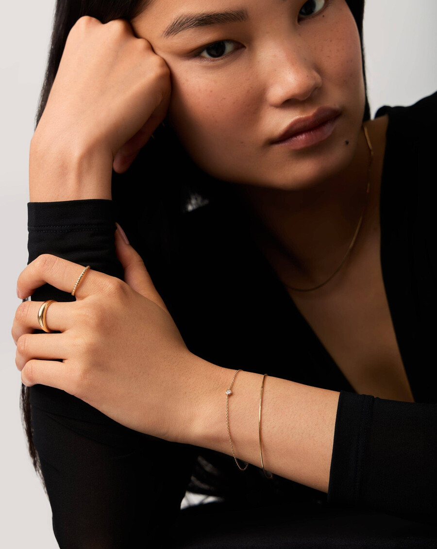 pulsera de solitario de diamantes en oro macizo de 14 k