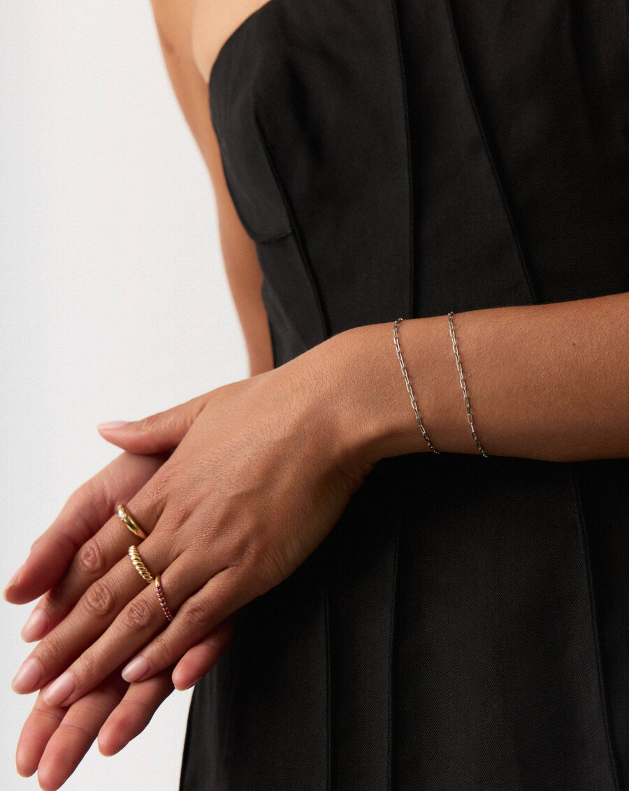 pulsera clásica de cadena con clip de papel en oro blanco macizo de 14 k