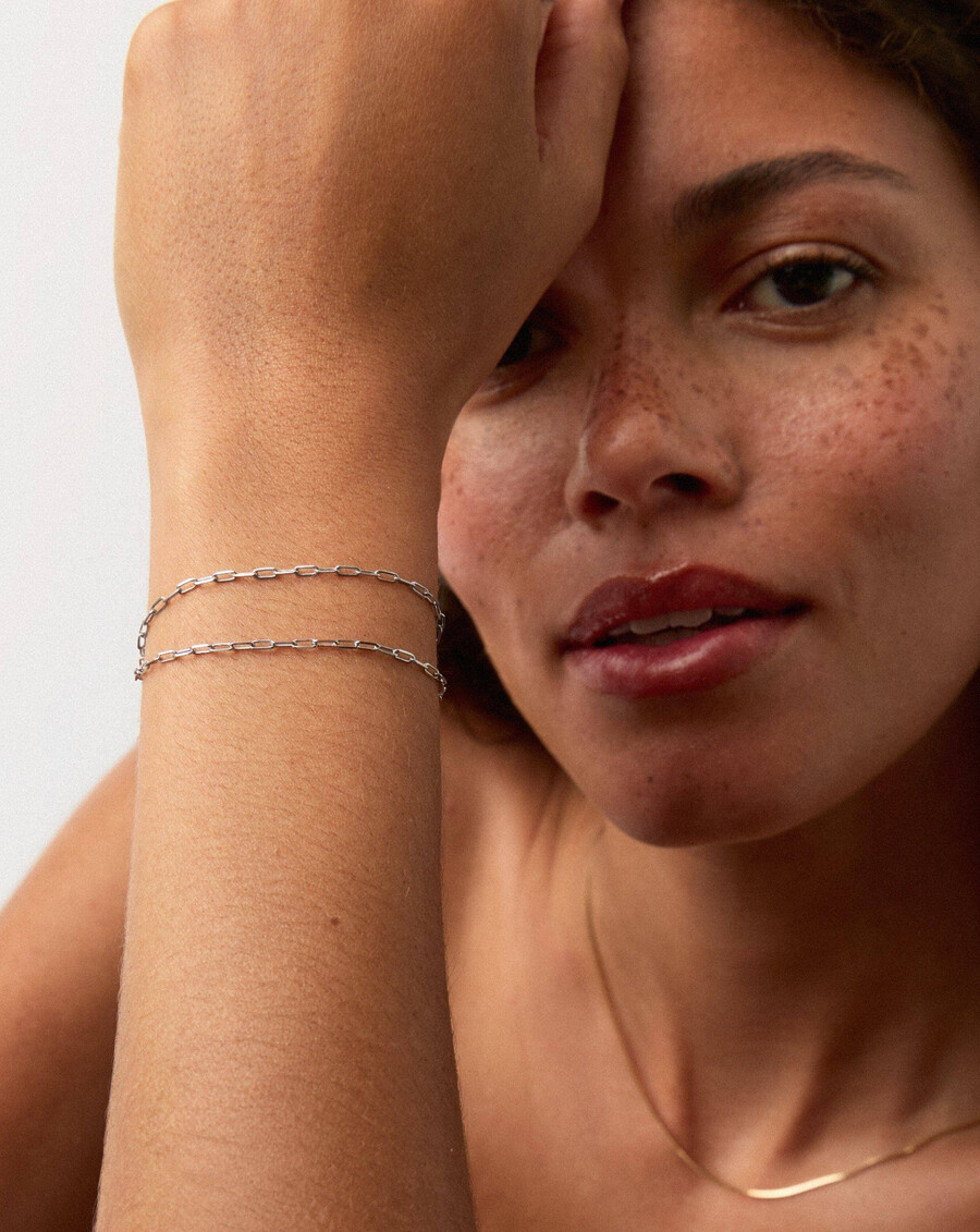 pulsera clásica de cadena con clip de papel en oro blanco macizo de 14 k