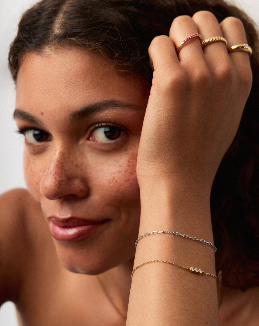 pulsera clásica de cadena con clip de papel en oro blanco macizo de 14 k