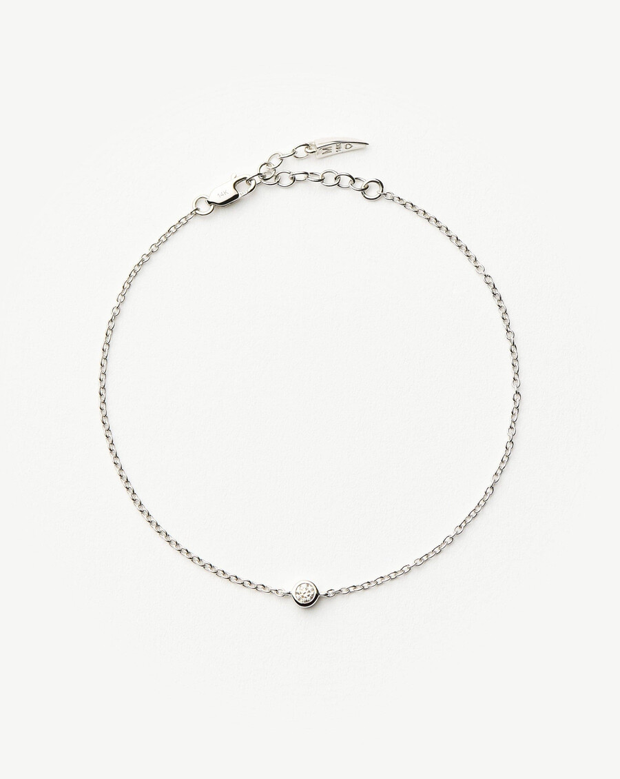 pulsera de solitario de diamantes en oro blanco macizo de 14 k