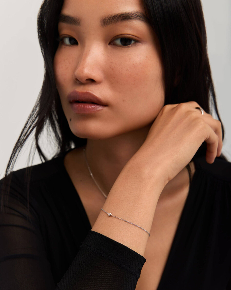 pulsera de solitario de diamantes en oro blanco macizo de 14 k