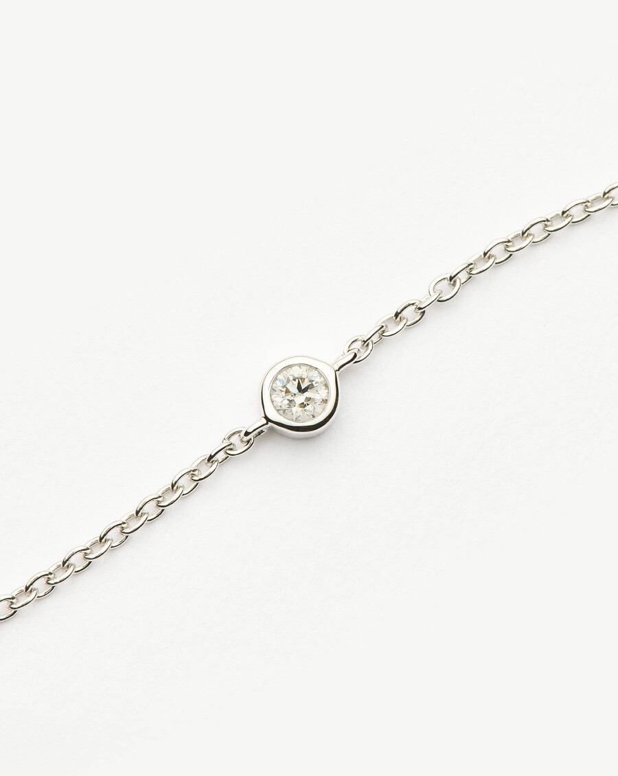 pulsera de solitario de diamantes en oro blanco macizo de 14 k