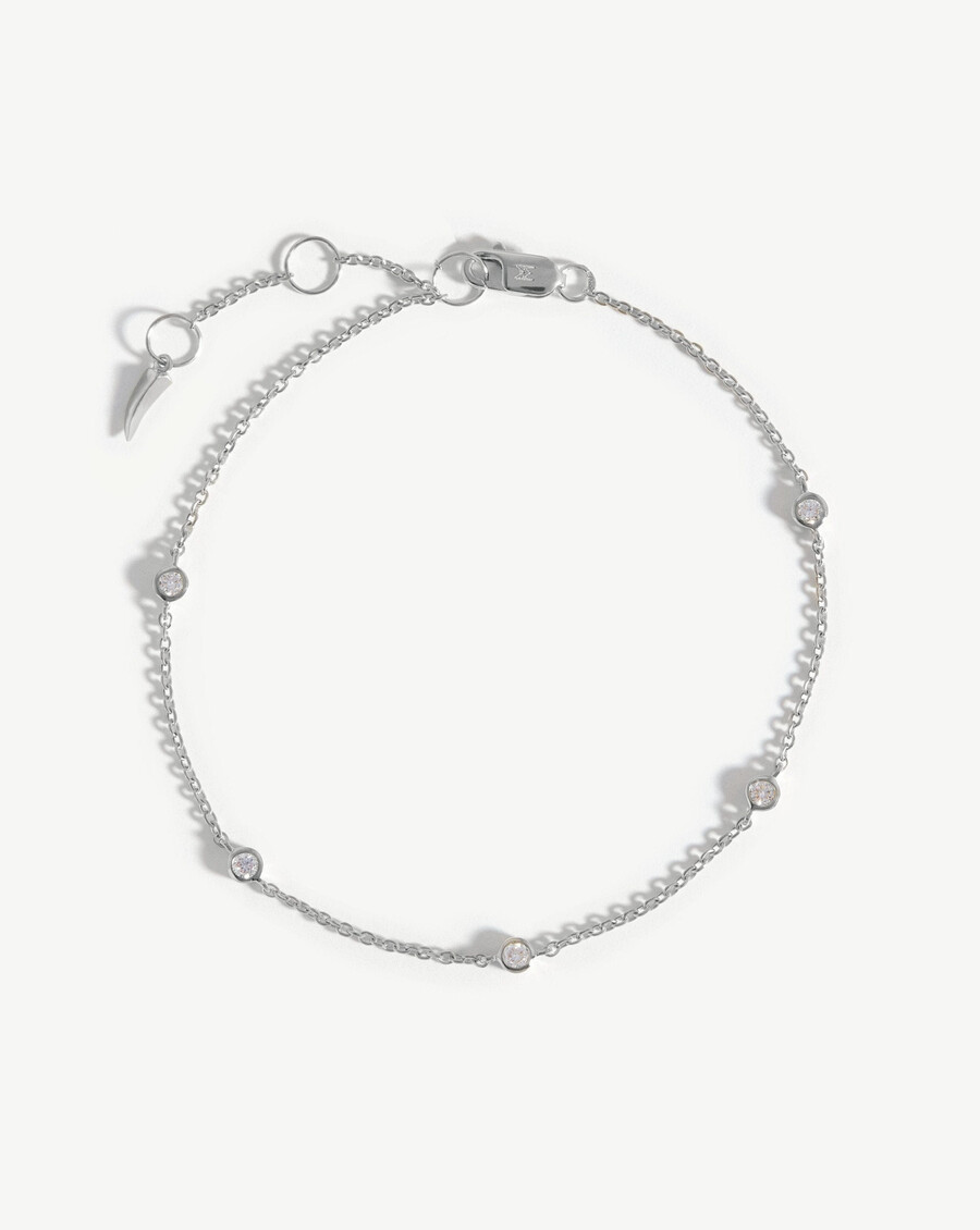 pulsera de diamantes flotantes de oro blanco macizo de 14 k