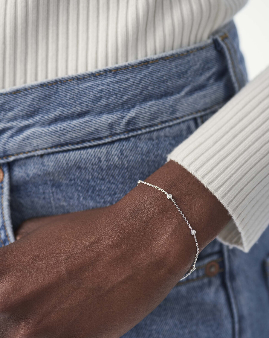pulsera de diamantes flotantes de oro blanco macizo de 14 k