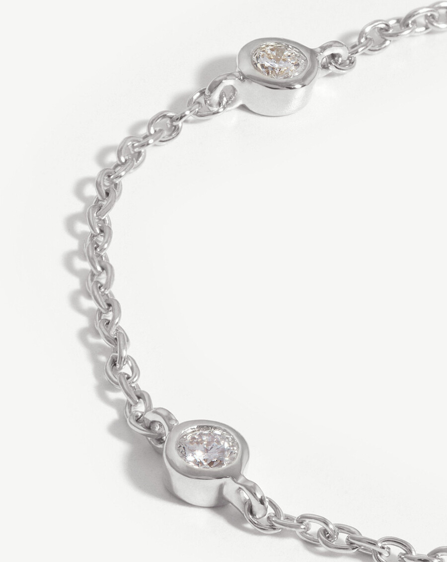 pulsera de diamantes flotantes de oro blanco macizo de 14 k