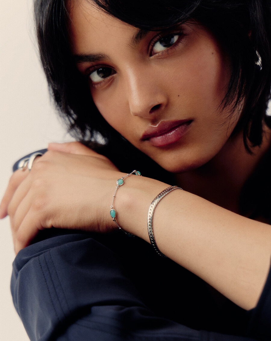 pulsera con dije de piedra preciosa magma - plata de leyamazonita