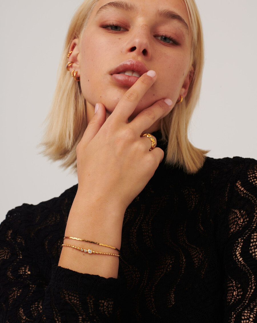 pulsera de cuentas de piedra - oro