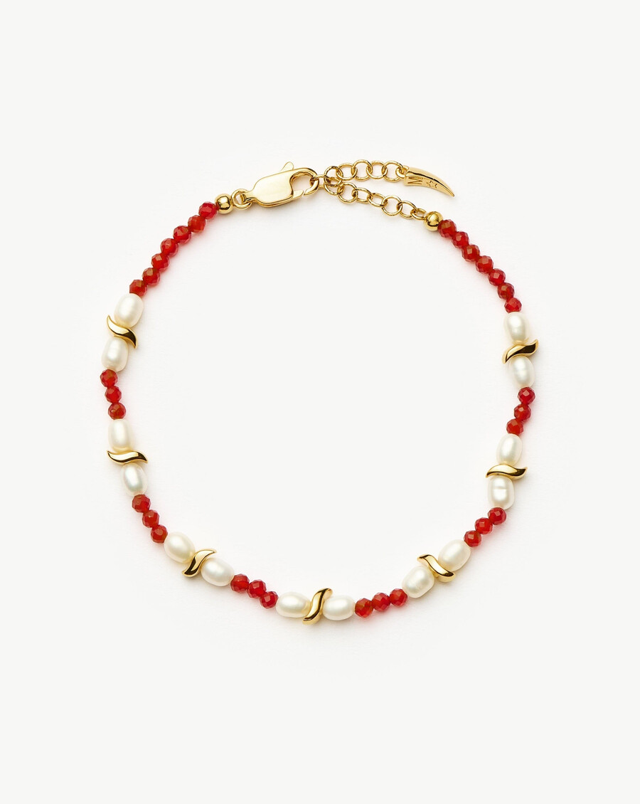 pulsera de perlas savi seed - cuarzo rojo y perla
