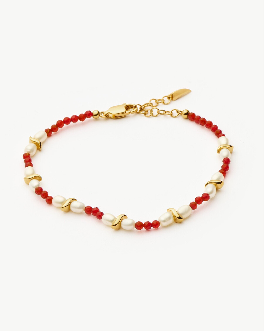 pulsera de perlas savi seed - cuarzo rojo y perla