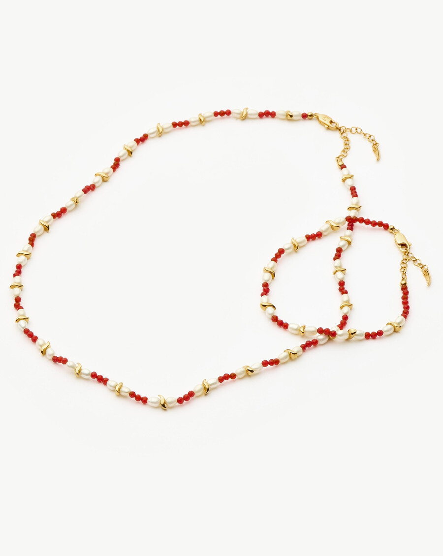 pulsera de perlas savi seed - cuarzo rojo y perla