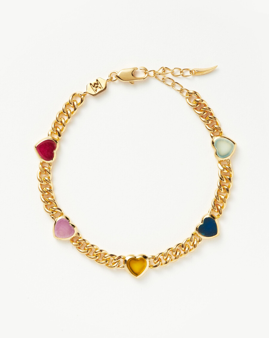 pulsera con dije de piedras preciosas y corazón de gelatina