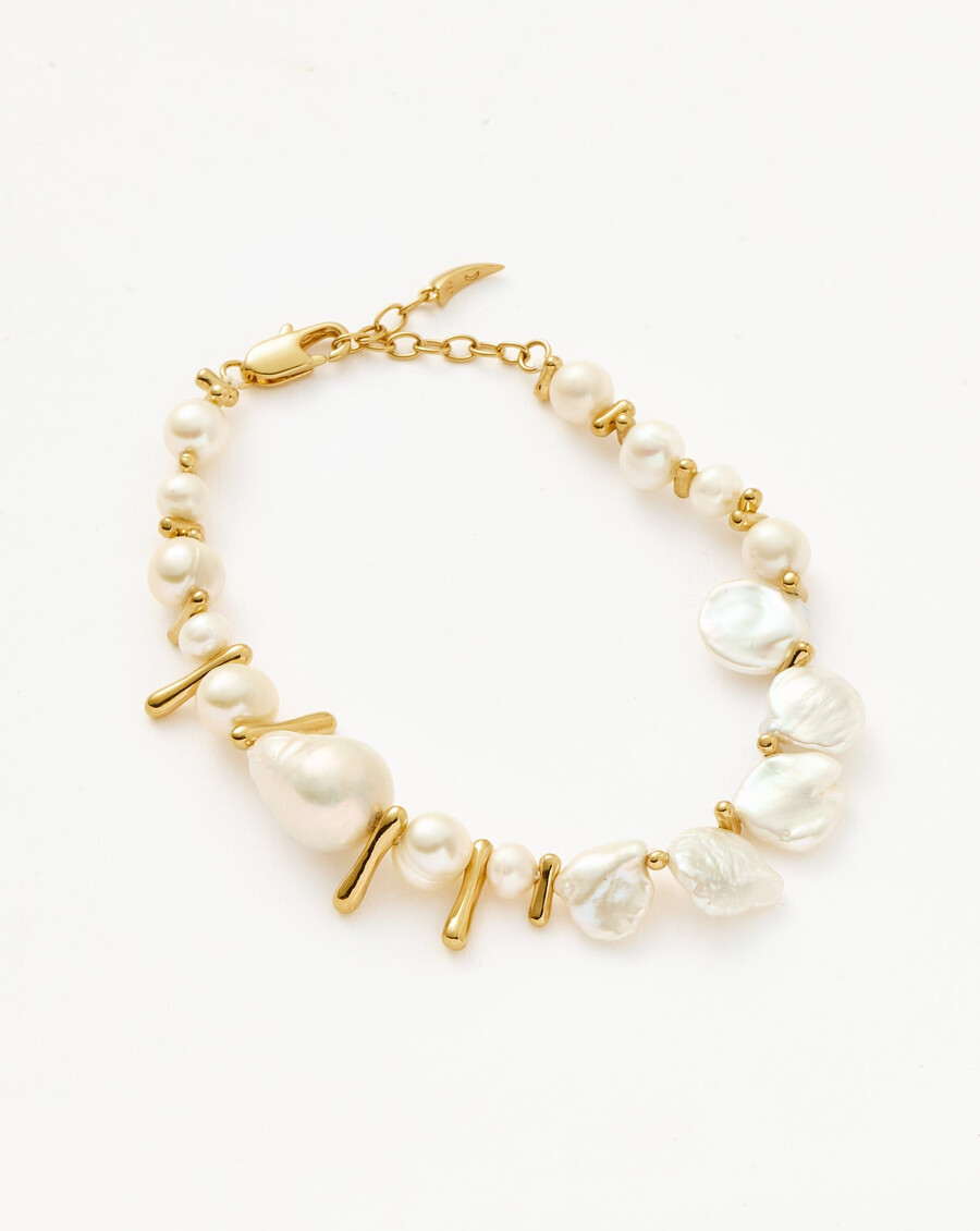 pulsera de cuentas con perla mixta - dorada