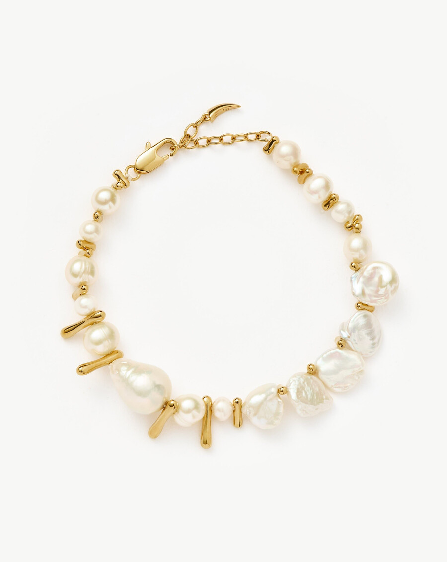 pulsera de cuentas con perla mixta - dorada
