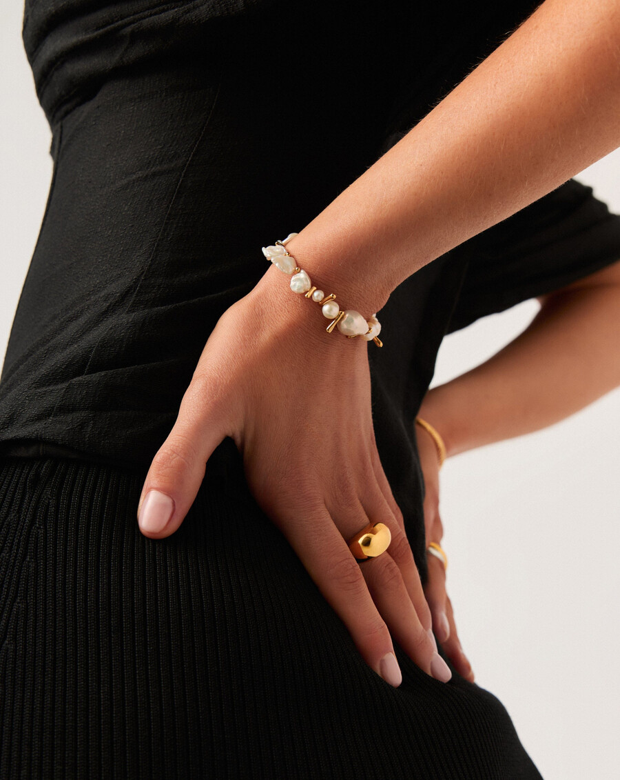 pulsera de cuentas con perla mixta - dorada