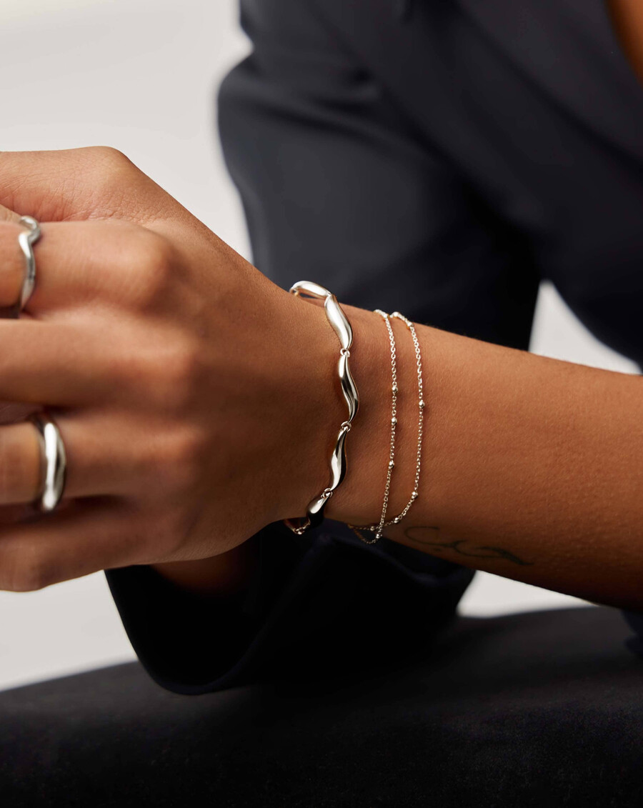 pulsera de cadena de eslabones con la firma savi - plata