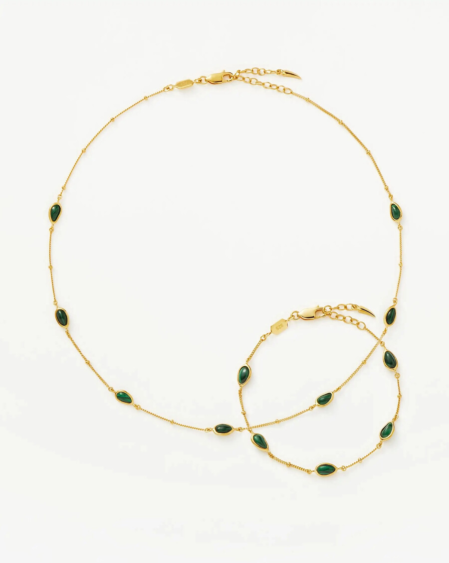 conjunto de gargantilla y pulsera con piedras preciosas magma - oro vermeil