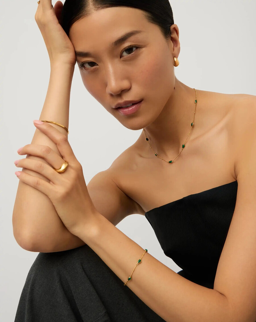 conjunto de gargantilla y pulsera con piedras preciosas magma - oro vermeil