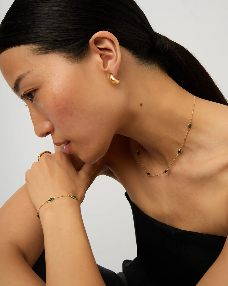 conjunto de gargantilla y pulsera con piedras preciosas magma - oro vermeil
