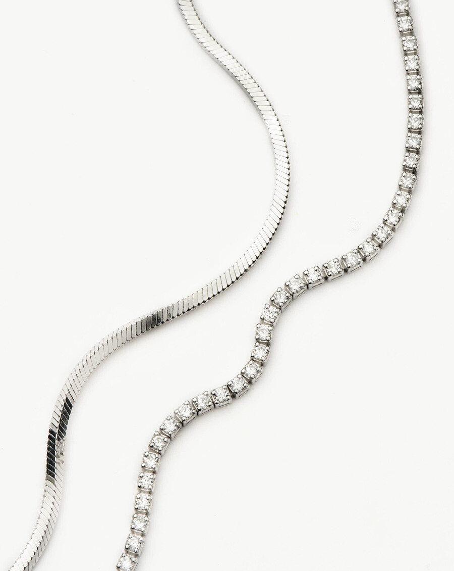 conjunto de pulsera clásica de tenis y cadena de serpiente - plata de ley