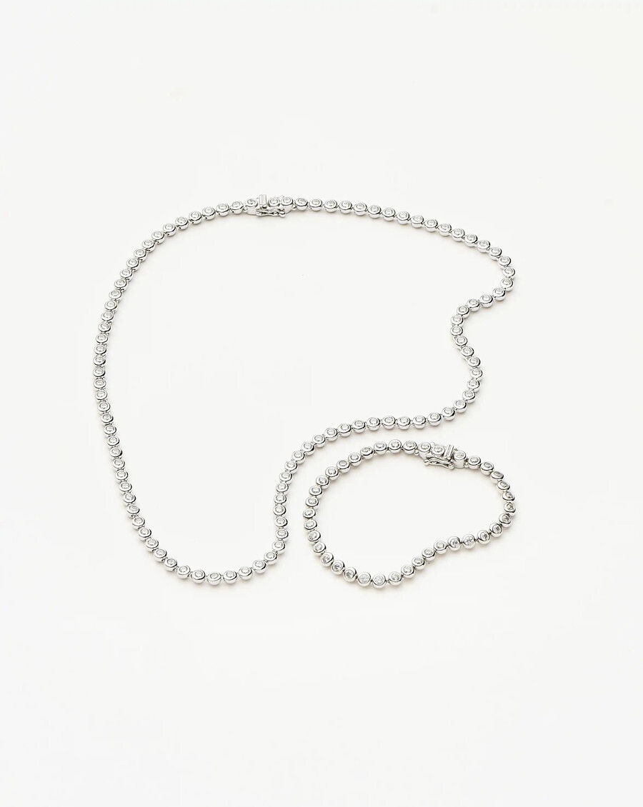 conjunto de collar y pulsera de tenis redondos - plata