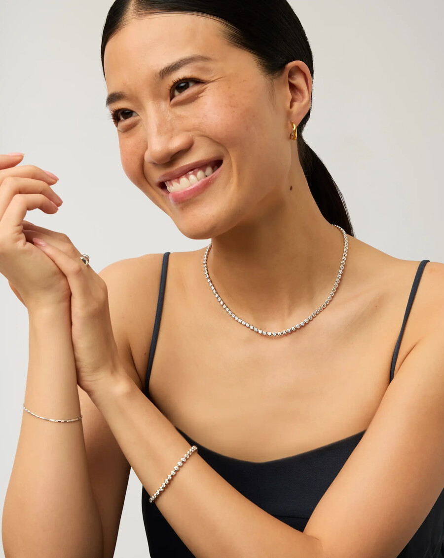 conjunto de collar y pulsera de tenis redondos - plata