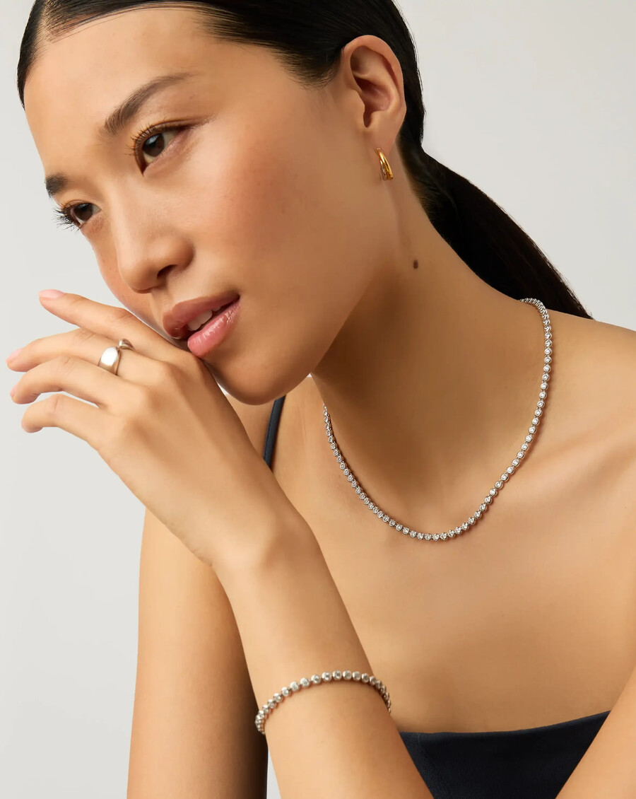 conjunto de collar y pulsera de tenis redondos - plata