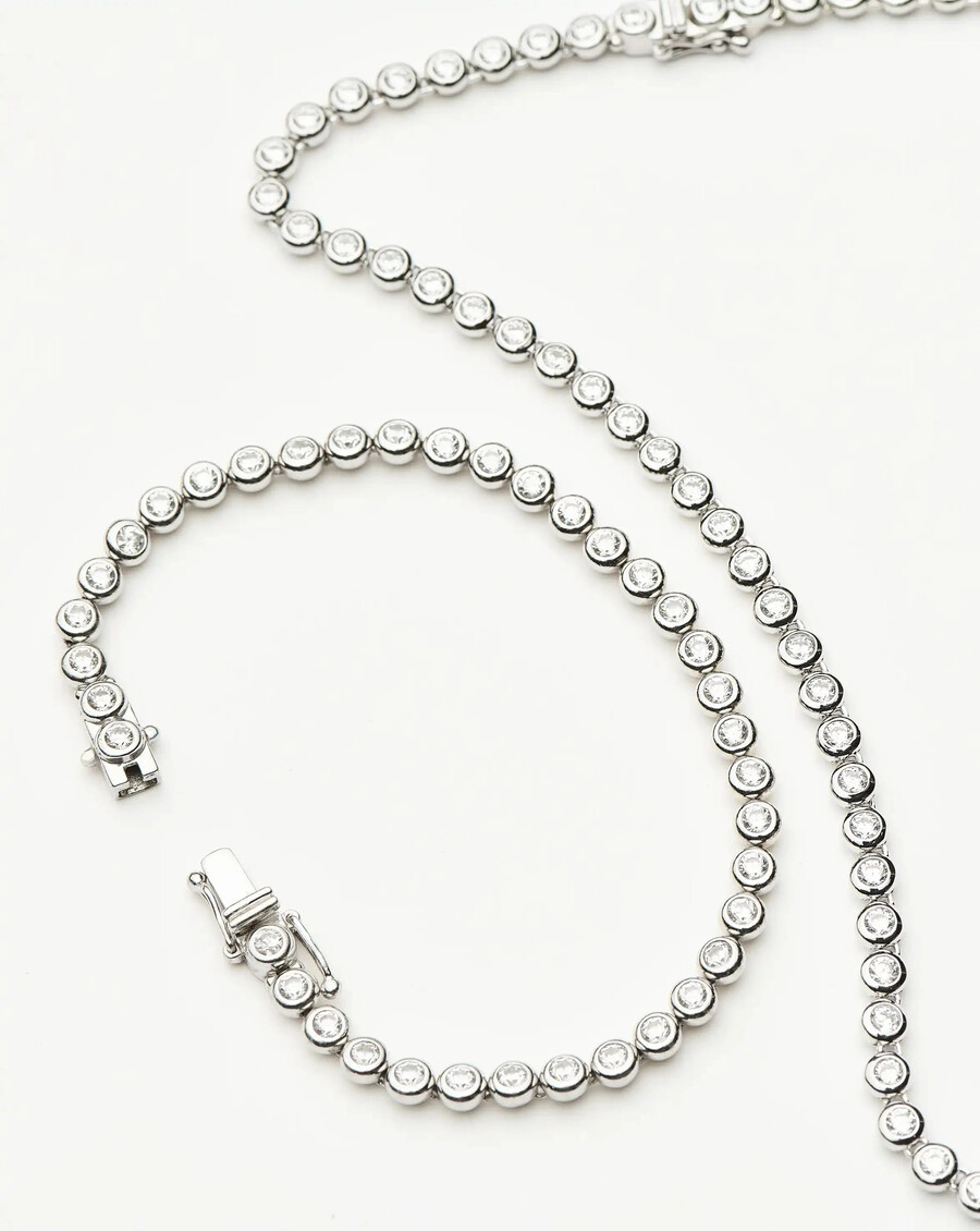 conjunto de collar y pulsera de tenis redondos - plata