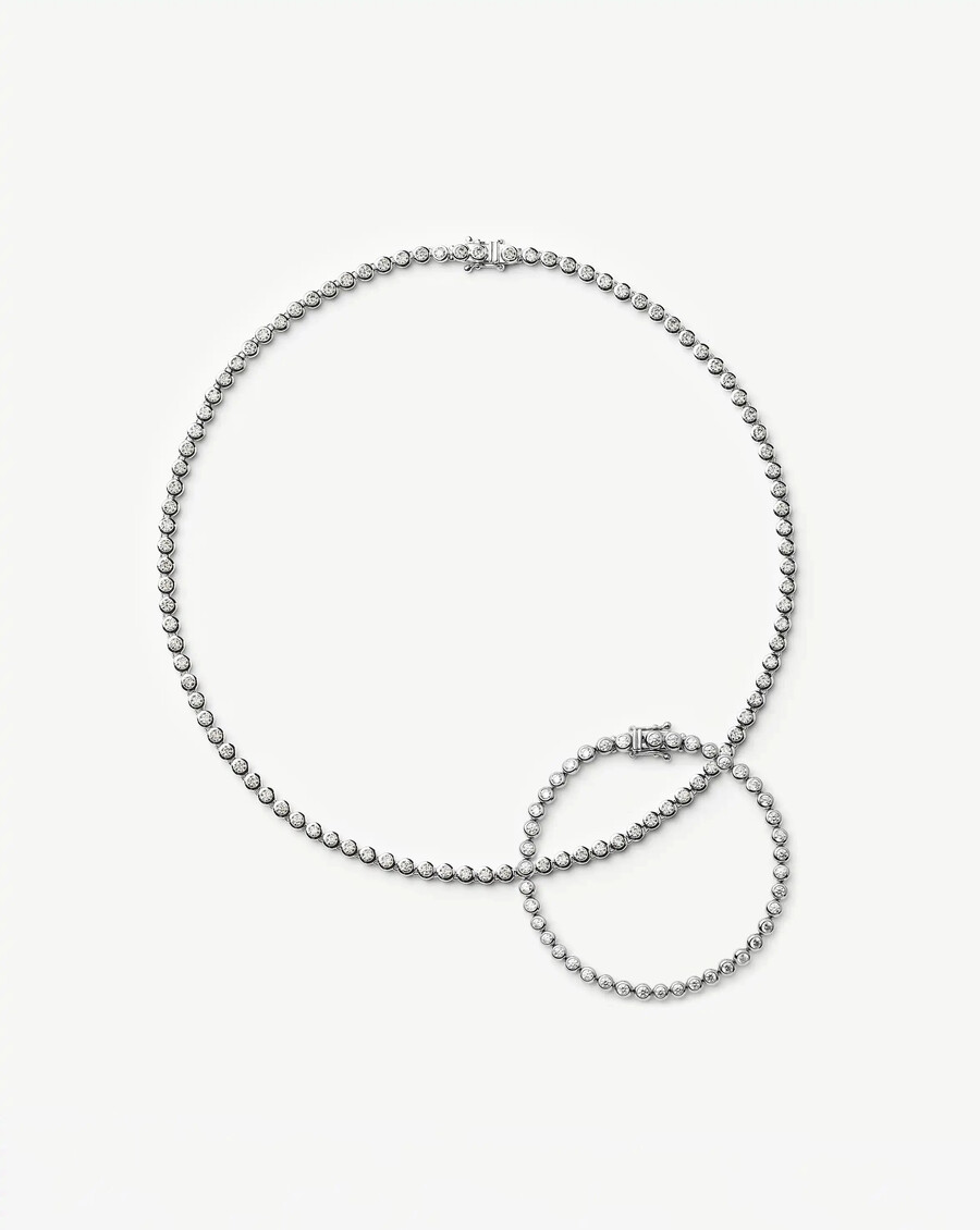 conjunto de collar y pulsera de tenis redondos - plata
