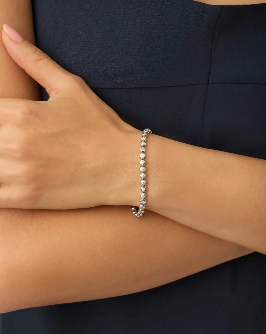 conjunto de collar y pulsera de tenis redondos - plata
