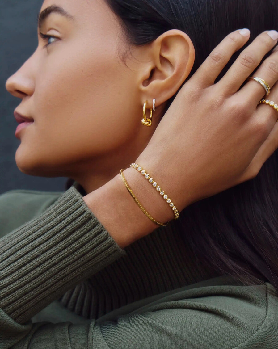 pulsera redonda de tenis - oro vermeil de 18 quilates con circonitas cúbicas