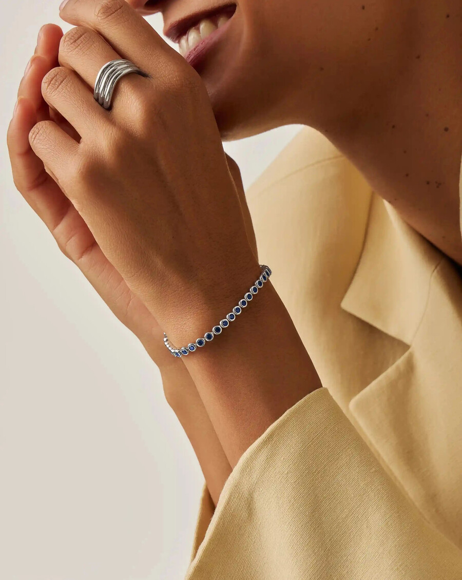 pulsera de tenis redonda - plataazul