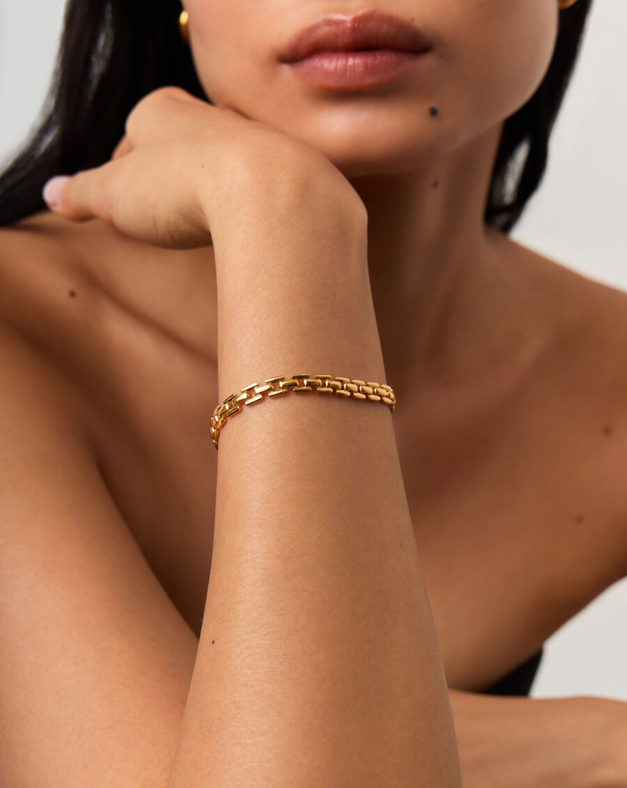 pulsera de cadena de eslabones de reloj - oro