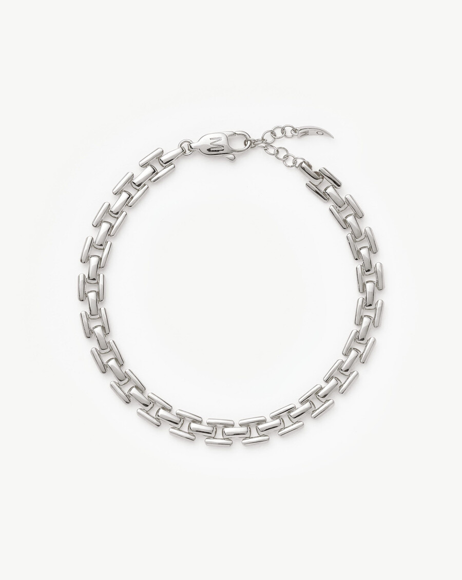pulsera de cadena de eslabones de reloj - plata