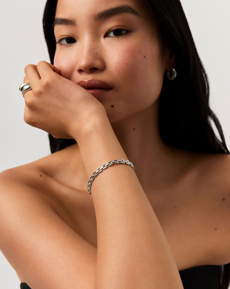 pulsera de cadena de eslabones de reloj - plata