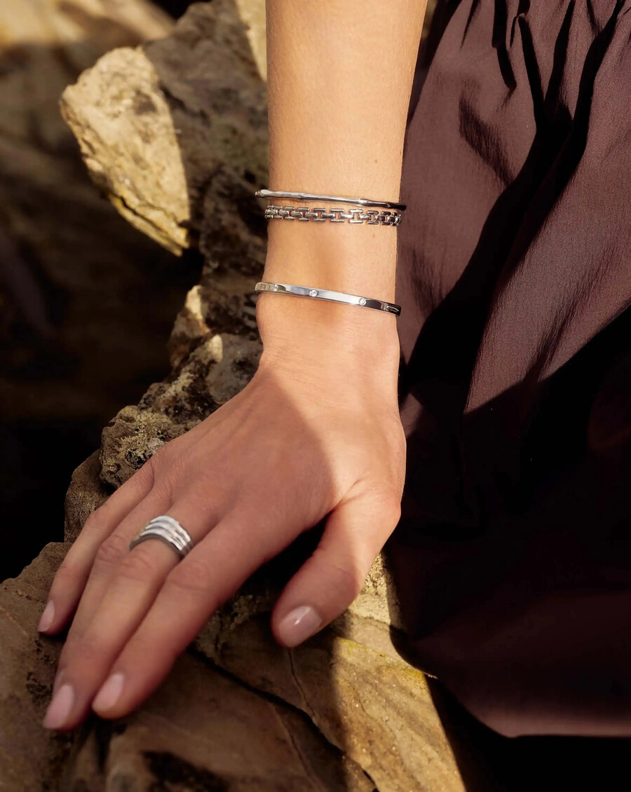 pulsera de cadena de eslabones de reloj - plata