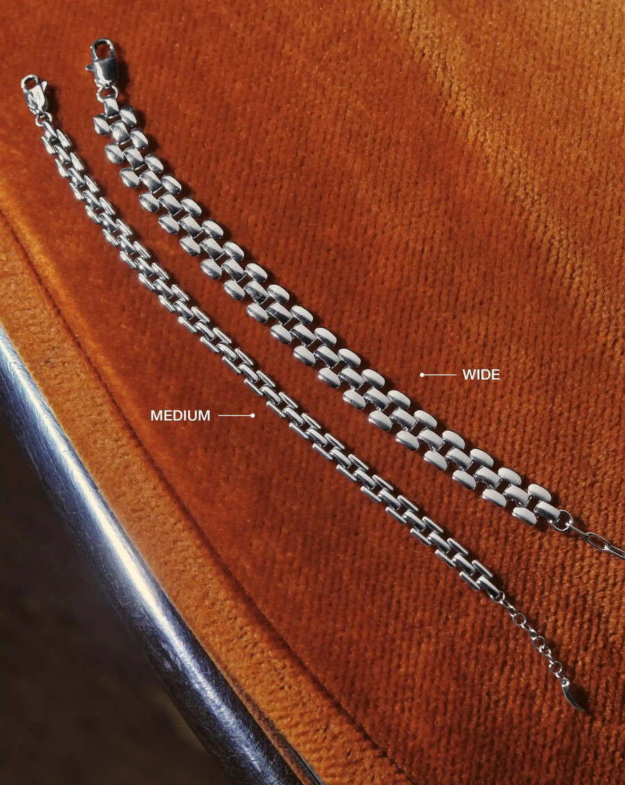 pulsera de cadena ancha con reloj - plata