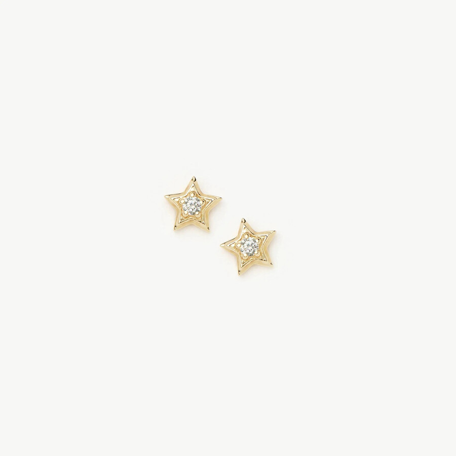 aretes de estrella con diamantes en oro macizo de 14 k