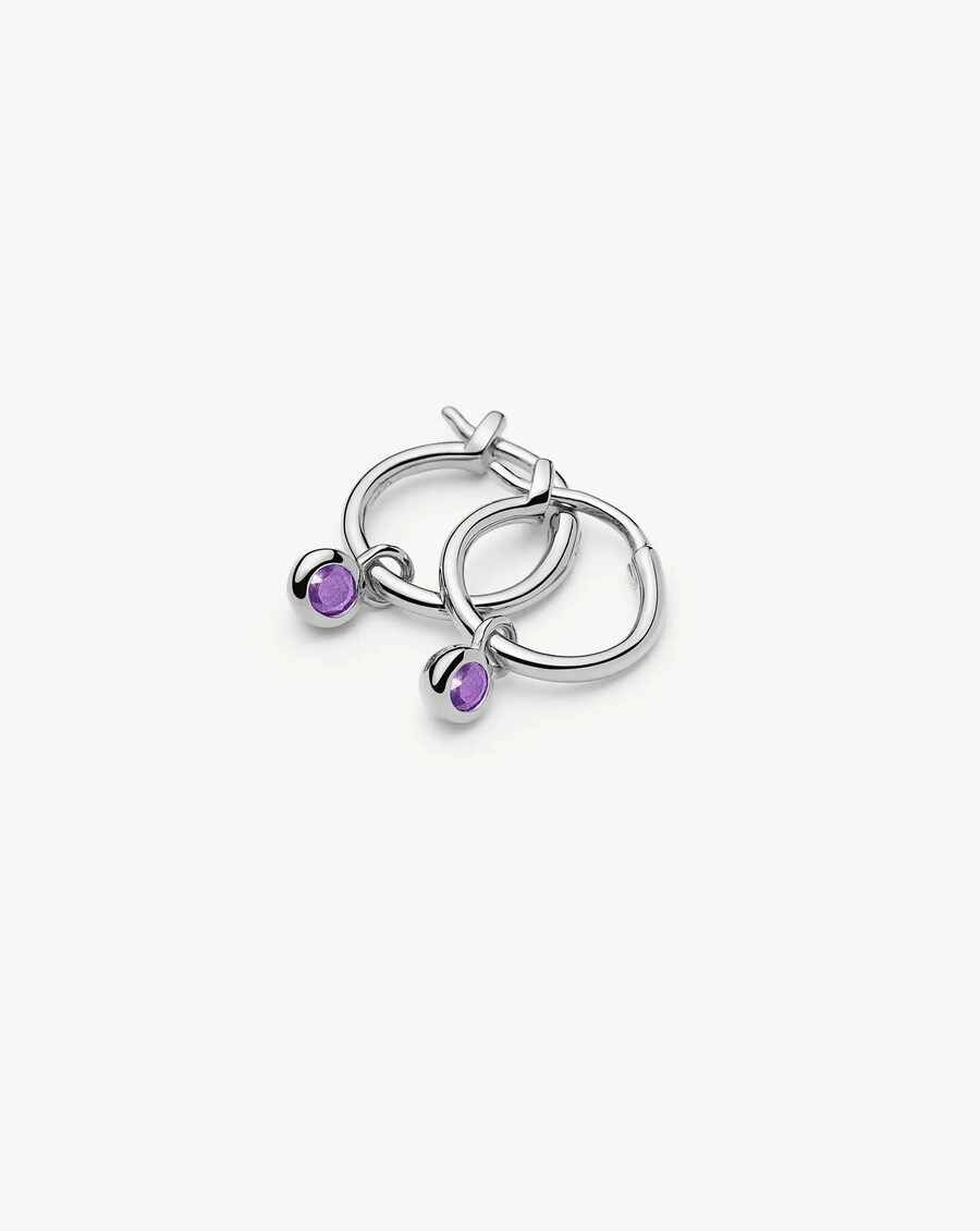 pendientes de aro de plata con dije de piedra natal de febrero