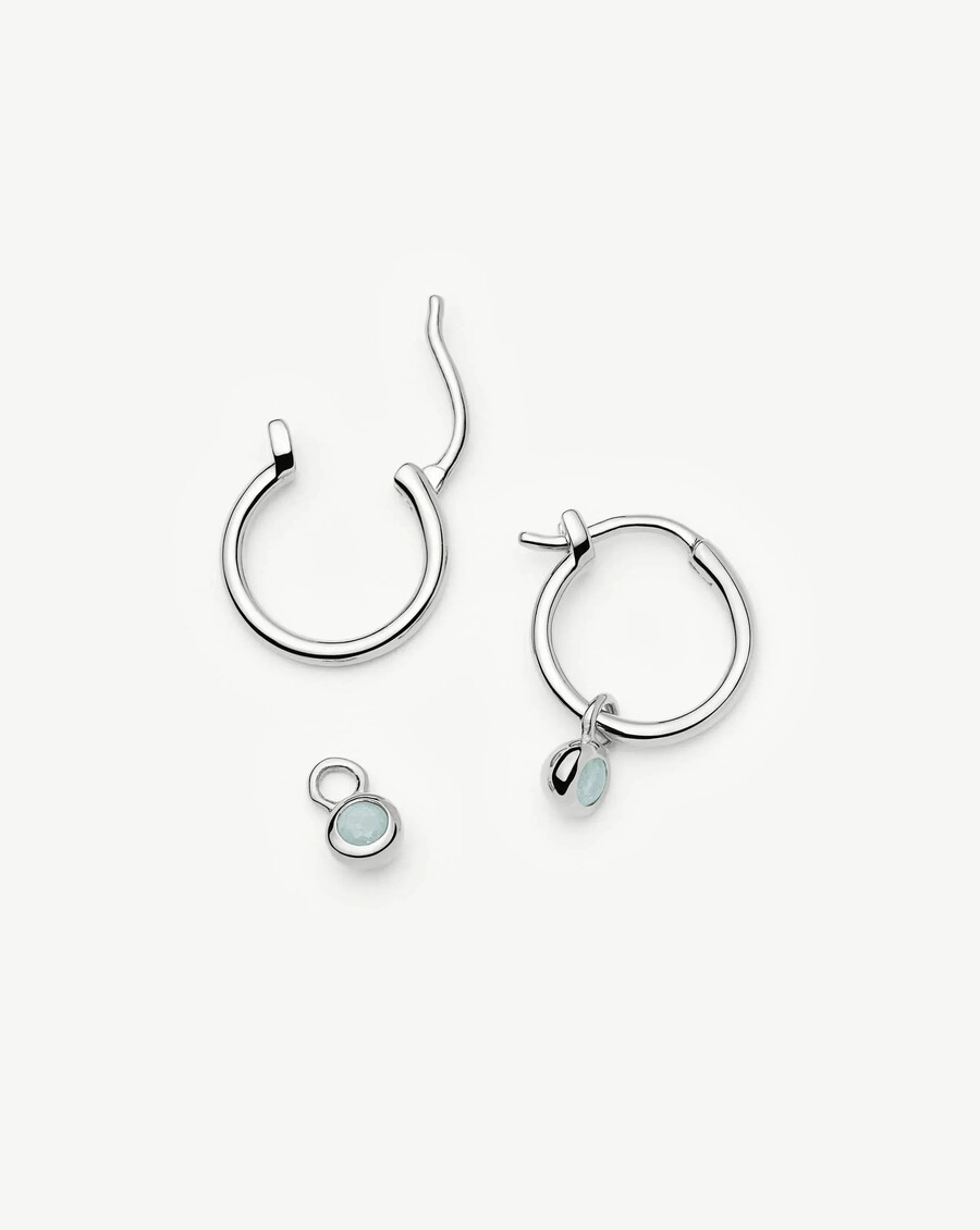 pendientes de aro de plata con dije de piedra natal de marzo