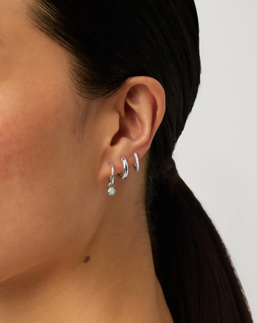 pendientes de aro de plata con dije de piedra natal de marzo