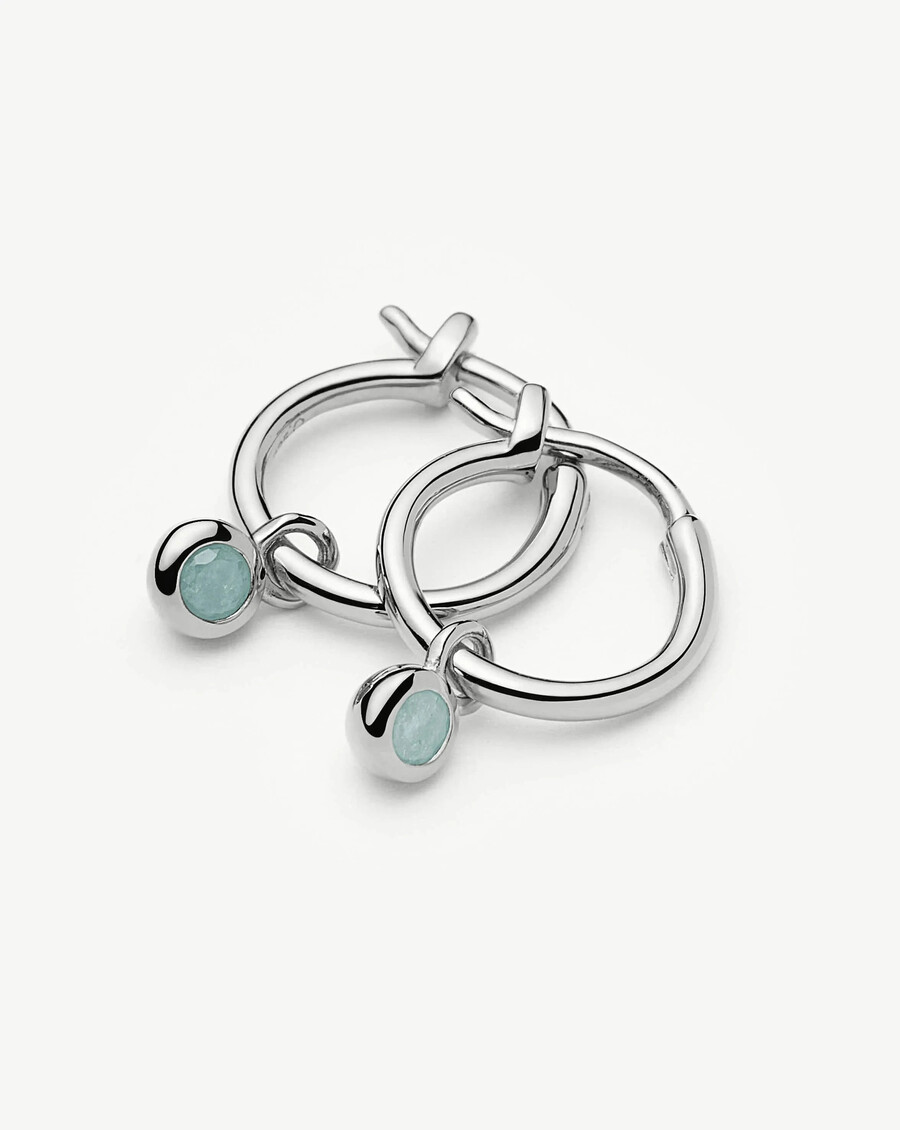 pendientes de aro de plata con dije de piedra natal de marzo