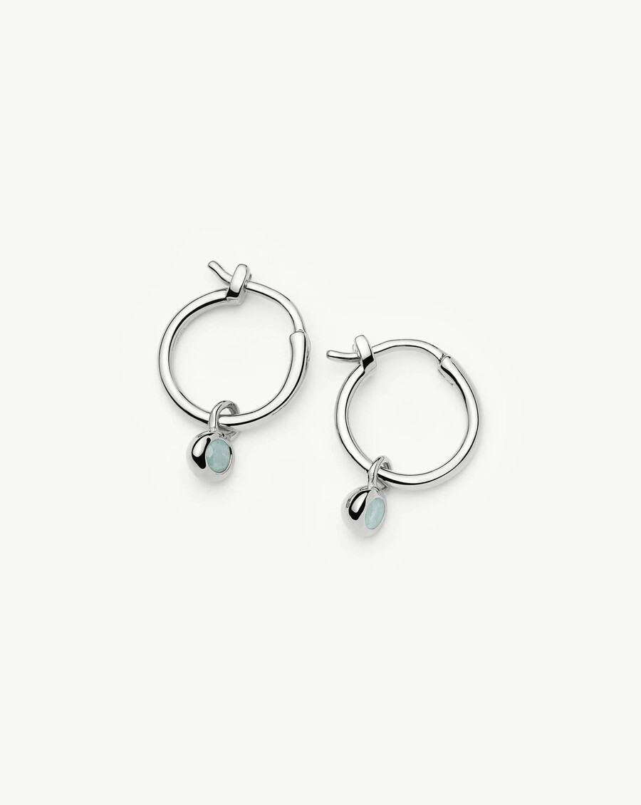 pendientes de aro de plata con dije de piedra natal de marzo