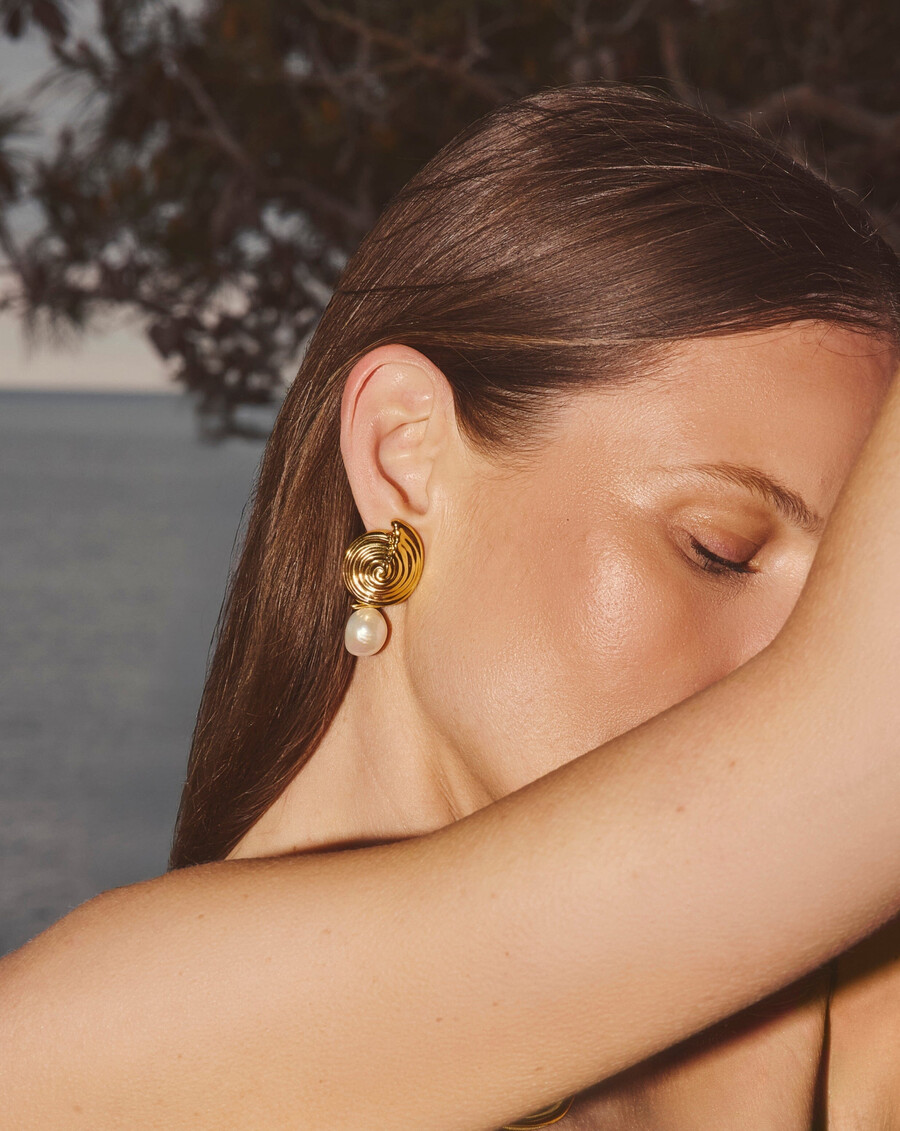pendientes colgantes de perlas desmontables en espiral