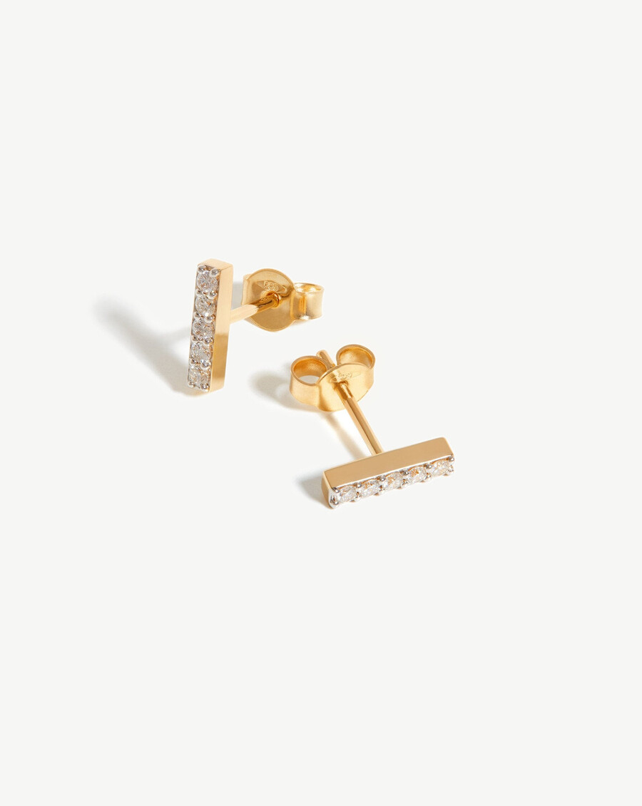 aretes de barra con diamantes finos - oro macizo de 14 kdiamantes